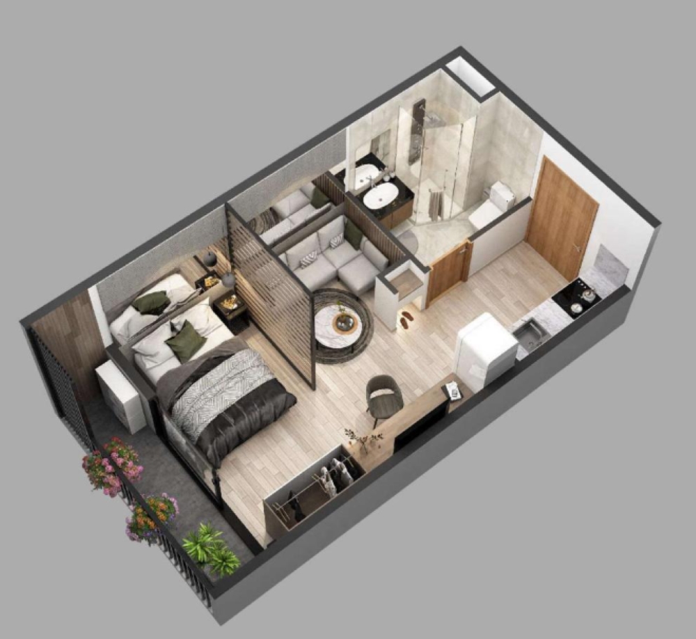 Thiết kế căn hộ 1 phòng ngủ tại chung cư Gamuda Hải Phòng