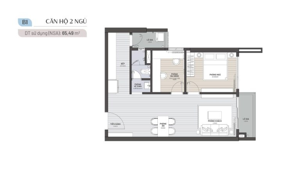 Mặt bằng dự án Ambience: Căn 2 ngủ điển hình Mặt bằng dự án Ambience: Căn 2 ngủ điển hình