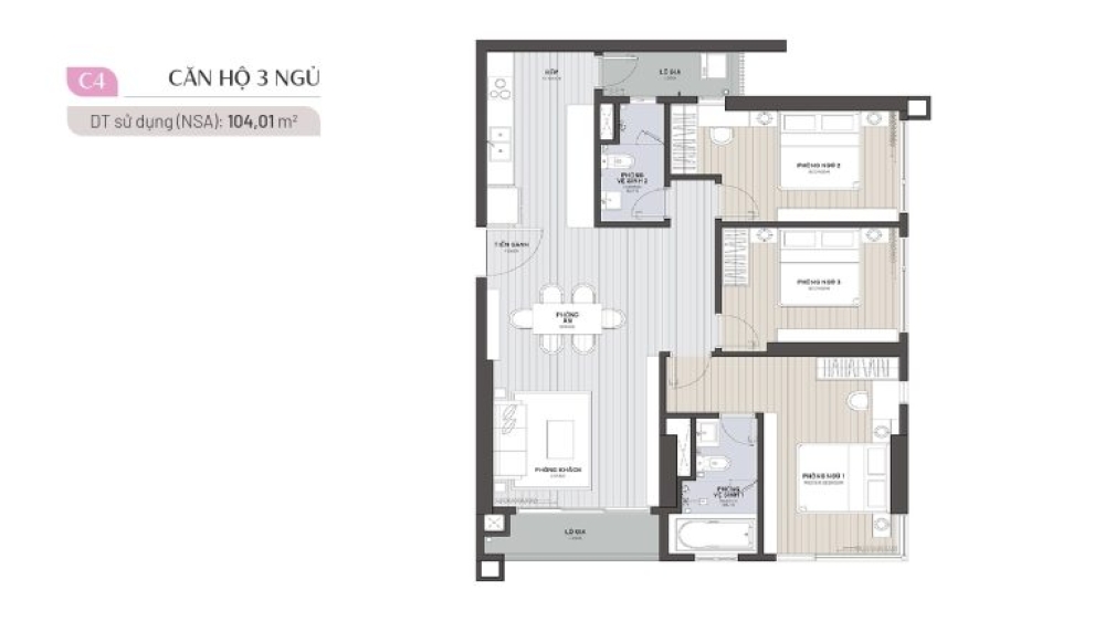 Mặt bằng dự án Ambience: Căn 3 ngủ điển hình Mặt bằng dự án Ambience: Căn 3 ngủ điển hình